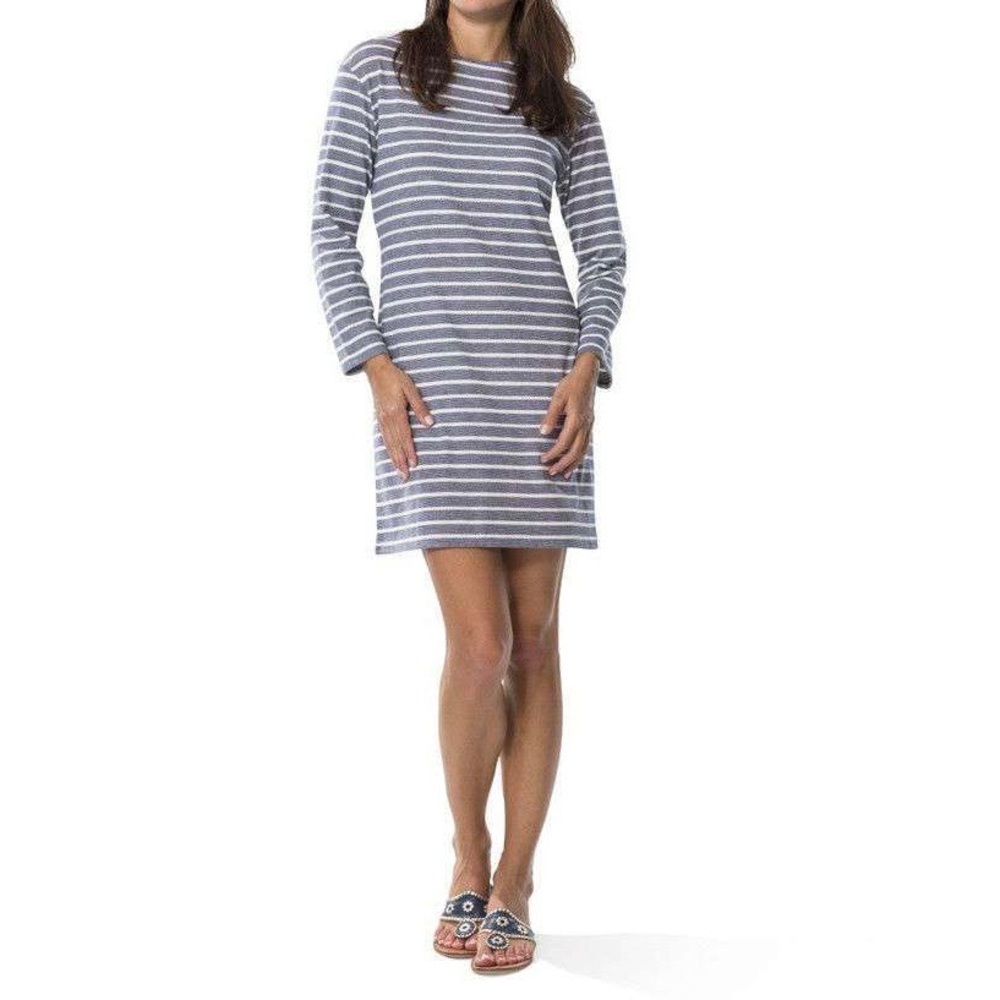 Sail to Sable Womens Textured Knit Stripe Long Sleeve Dress Navy Blue size Small